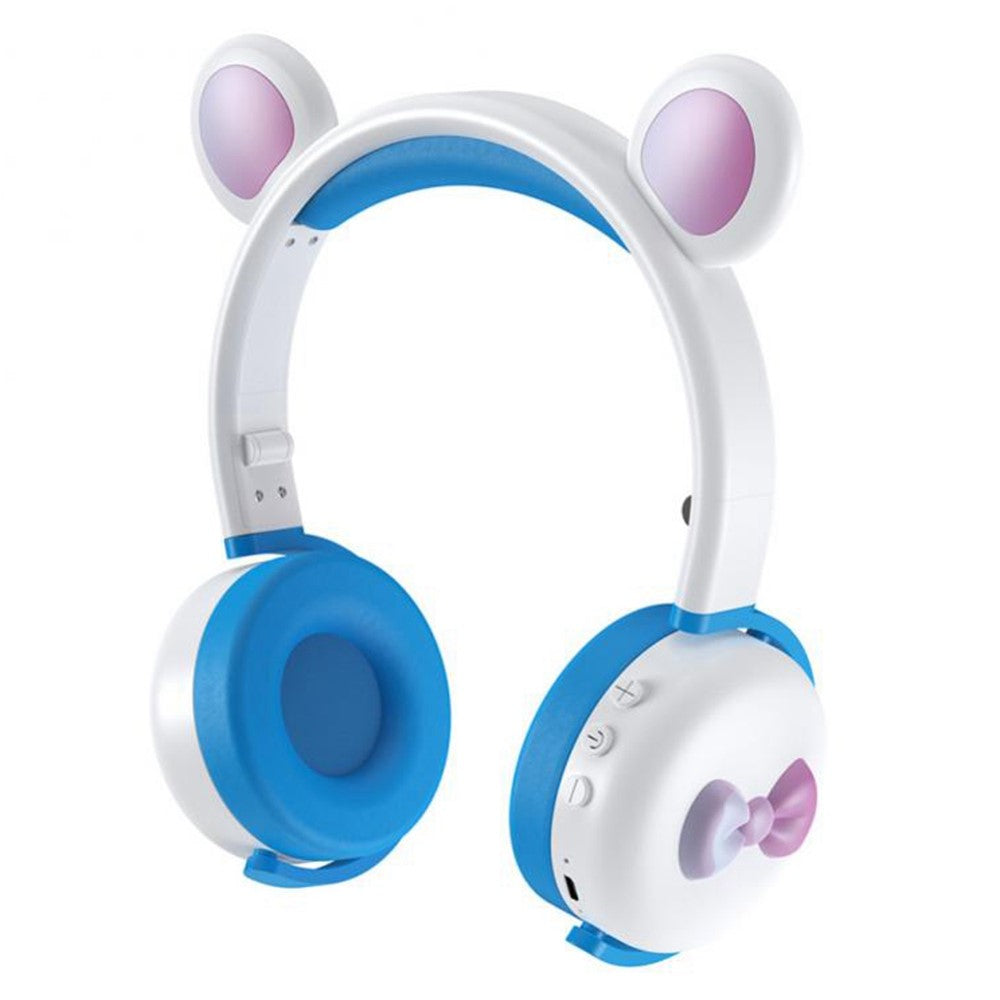 BK7 Søde Bjørne Trådløst Bluetooth-kompatibelt Headset Tegneserie LED Lys AUX-In Over-Ear Hovedtelefon Børnegave (CE Certificeret)