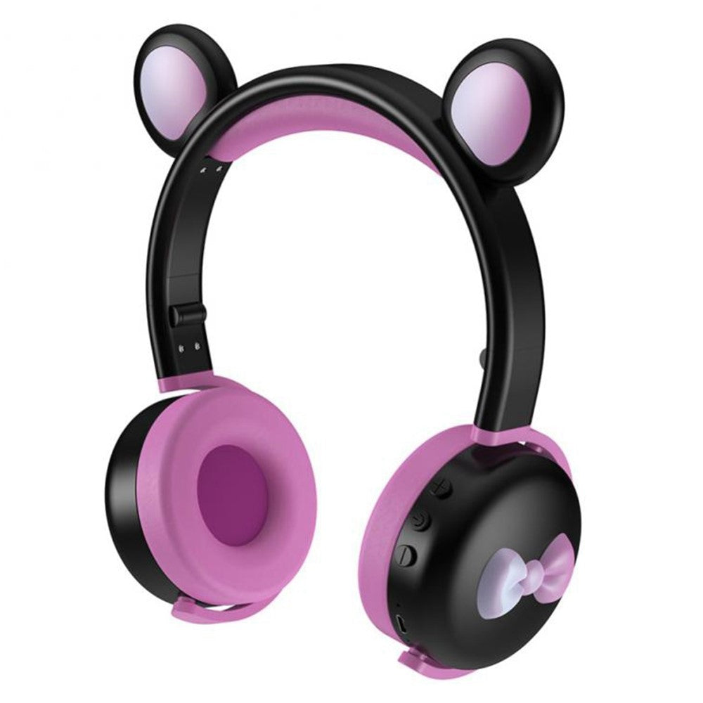 BK7 Søde Bjørne Trådløst Bluetooth-kompatibelt Headset Tegneserie LED Lys AUX-In Over-Ear Hovedtelefon Børnegave (CE Certificeret)