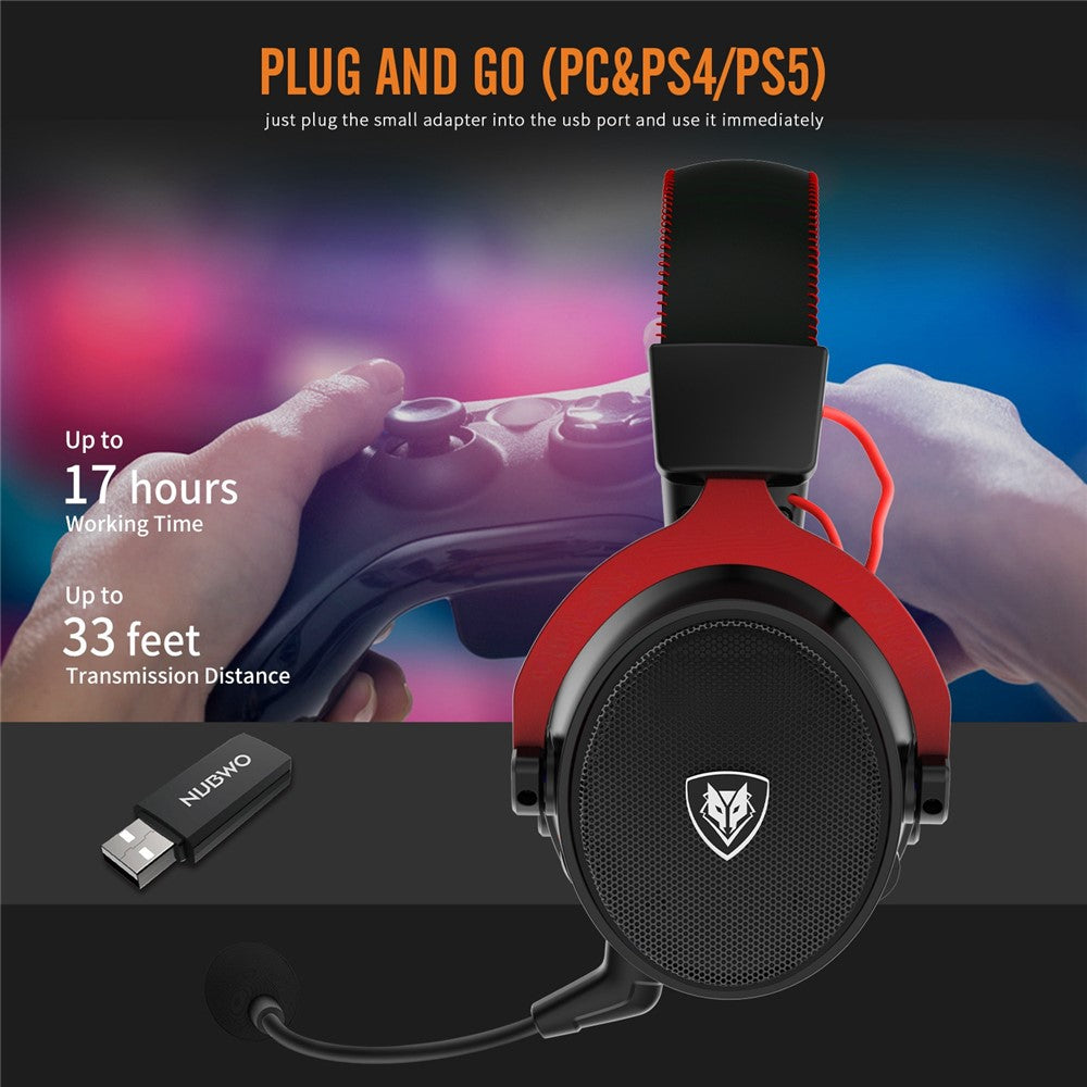 NUBWO G07 2.4G Gaming Headset Wireless Headphone with Noise Reduction Mic Stereo Cordless Earphone for PC, Laptops, PS4, PS5, Nintendo Switch