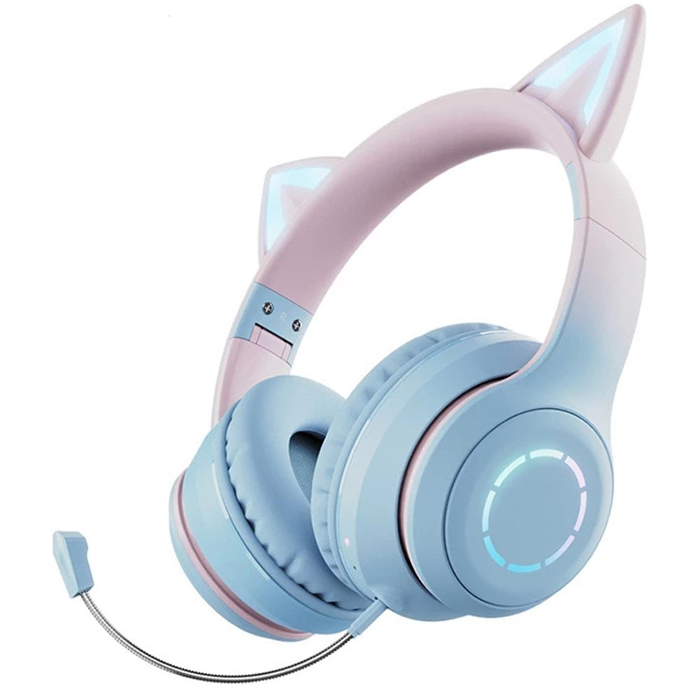 BT029C Bluetooth-kompatibelt trådlöst headset med avtagbar mikrofon RGB LED justerbara huvudmonterade hörlurar barn stereo musik kattöra fällbara hörlurar