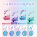 BT029C Bluetooth-kompatibelt trådlöst headset med avtagbar mikrofon RGB LED justerbara huvudmonterade hörlurar barn stereo musik kattöra fällbara hörlurar