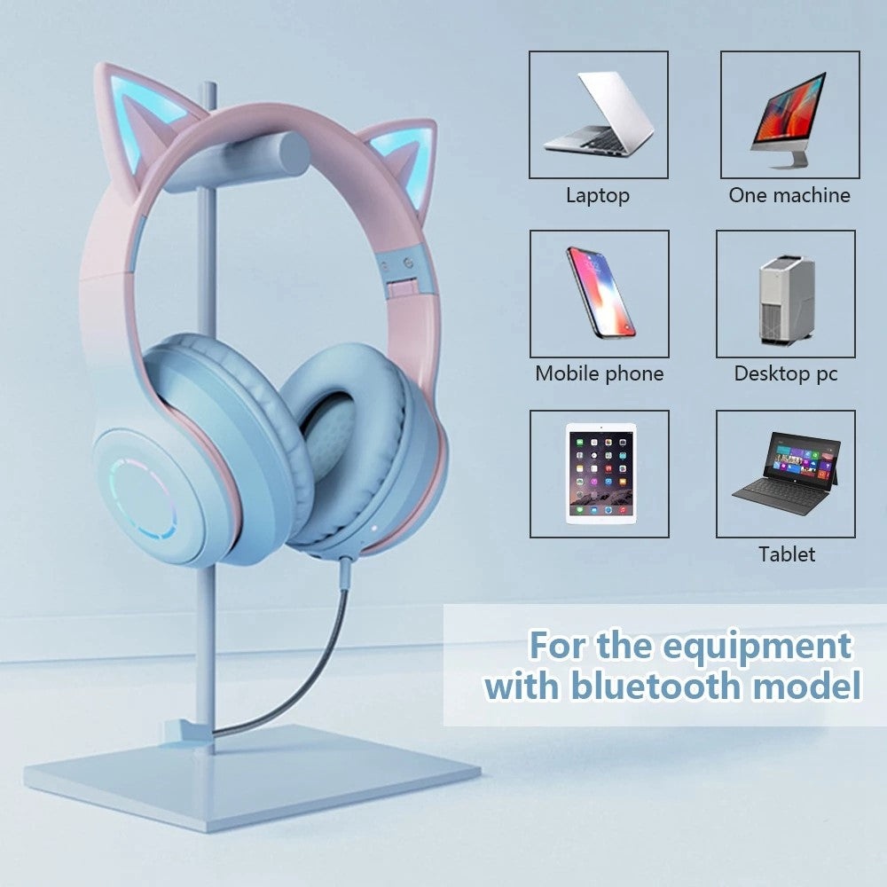 BT029C Bluetooth-kompatibelt trådlöst headset med avtagbar mikrofon RGB LED justerbara huvudmonterade hörlurar barn stereo musik kattöra fällbara hörlurar
