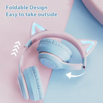 BT029C Bluetooth-kompatibelt trådlöst headset med avtagbar mikrofon RGB LED justerbara huvudmonterade hörlurar barn stereo musik kattöra fällbara hörlurar