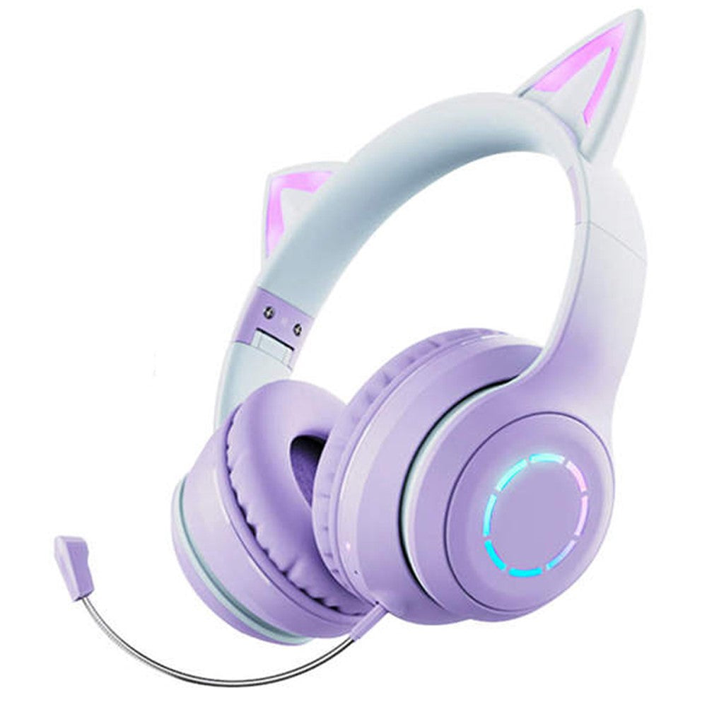 BT029C Bluetooth-kompatibelt trådlöst headset med avtagbar mikrofon RGB LED justerbara huvudmonterade hörlurar barn stereo musik kattöra fällbara hörlurar