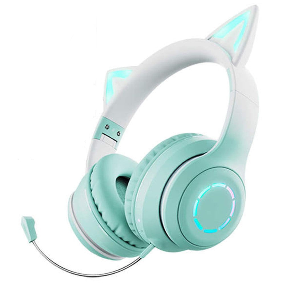 BT029C Bluetooth-kompatibelt trådlöst headset med avtagbar mikrofon RGB LED justerbara huvudmonterade hörlurar barn stereo musik kattöra fällbara hörlurar