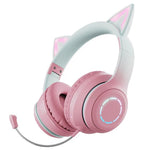BT029C Bluetooth-kompatibelt trådlöst headset med avtagbar mikrofon RGB LED justerbara huvudmonterade hörlurar barn stereo musik kattöra fällbara hörlurar