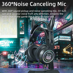 SY-G25 Devil Ears Design RGB Lighting Wired Control Gaming Earphone 3D Surround Sound Game Headset with HD Mic