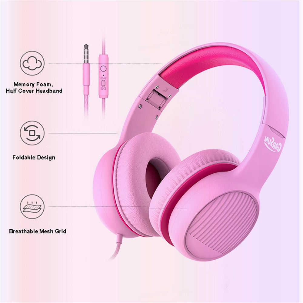 GORSUN A66 3.5mm Wired Earphones 85 / 94dB Volume Limit Over-ear Headset Children Foldable Headphone