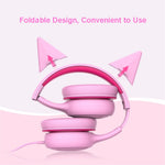 GORSUN GS-E66V Kids 3.5mm Wired Headphone with Detachable Cat Ears Decor Foldable Children Headset