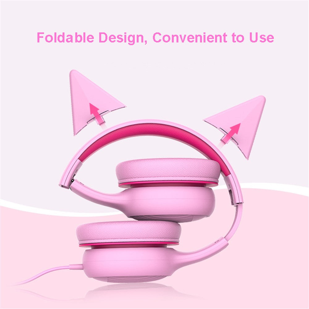GORSUN GS-E66V Kids 3.5mm Wired Headphone with Detachable Cat Ears Decor Foldable Children Headset