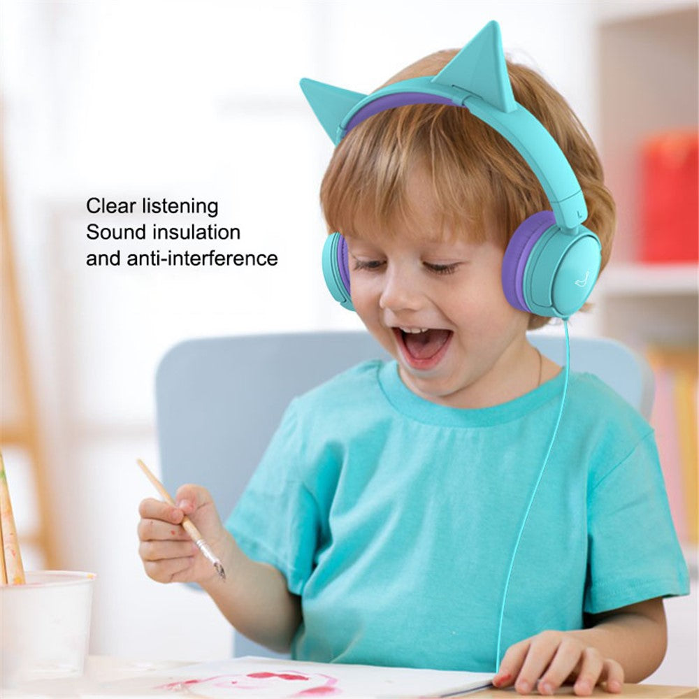 GORSUN GS-E62V Cat Ear Decor Folding Children Headphone Wired HiFi Earphone Over-ear Kid Headset