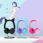 GORSUN GS-E62V Cat Ear Decor Folding Children Headphone Wired HiFi Earphone Over-ear Kid Headset