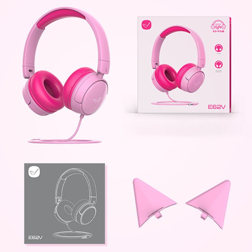 GORSUN GS-E62V Cat Ear Decor Folding Children Headphone Wired HiFi Earphone Over-ear Kid Headset
