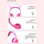 GORSUN GS-E61V 3.5mm Wired Kids Headphone Foldable Children Music Headset with Detachable Cat Ears Decor