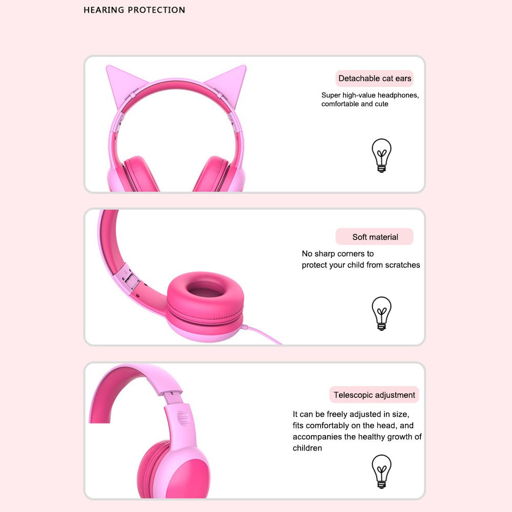 GORSUN GS-E61V 3.5mm Wired Kids Headphone Foldable Children Music Headset with Detachable Cat Ears Decor