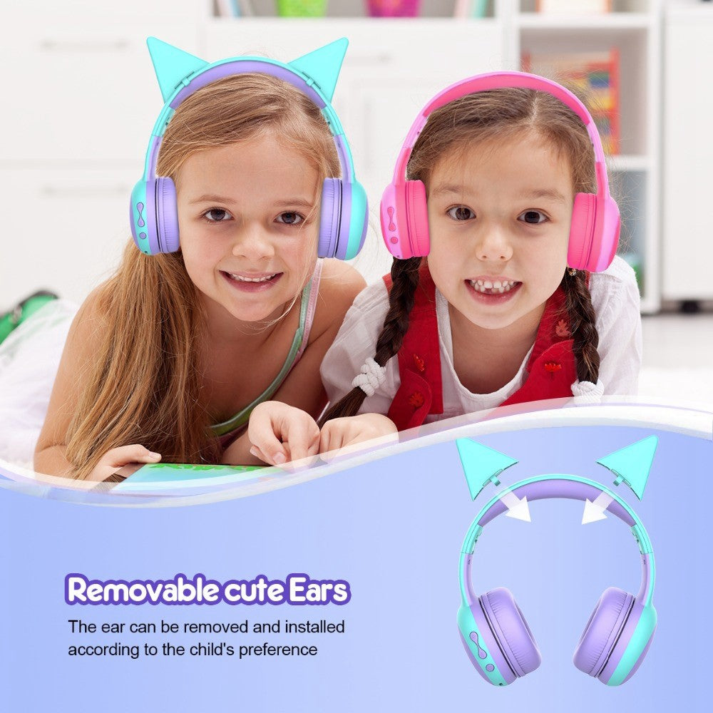 GORSUN GS-E61 Kids Over-ear Bluetooth-compatible Headphone Foldable Earphone Children Music 3.5mm AUX Headset with Detachable Cat Ears Decor