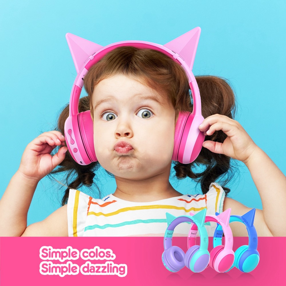 GORSUN GS-E61 Kids Over-ear Bluetooth-compatible Headphone Foldable Earphone Children Music 3.5mm AUX Headset with Detachable Cat Ears Decor