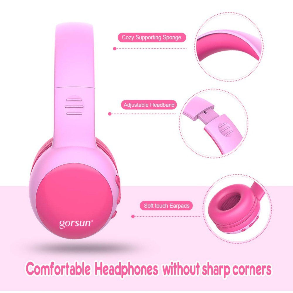 GORSUN GS-E61 Kids Over-ear Bluetooth-compatible Headphone Foldable Earphone Children Music 3.5mm AUX Headset with Detachable Cat Ears Decor