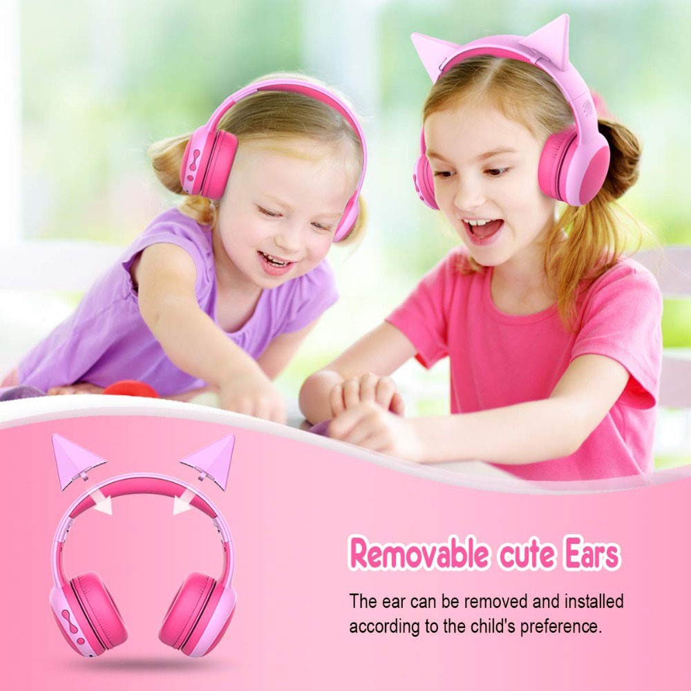 GORSUN GS-E61 Kids Over-ear Bluetooth-compatible Headphone Foldable Earphone Children Music 3.5mm AUX Headset with Detachable Cat Ears Decor