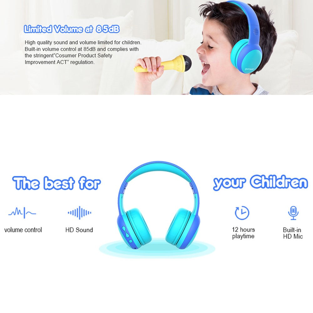 GORSUN GS-E61 Kids Over-ear Bluetooth-compatible Headphone Foldable Earphone Children Music 3.5mm AUX Headset with Detachable Cat Ears Decor