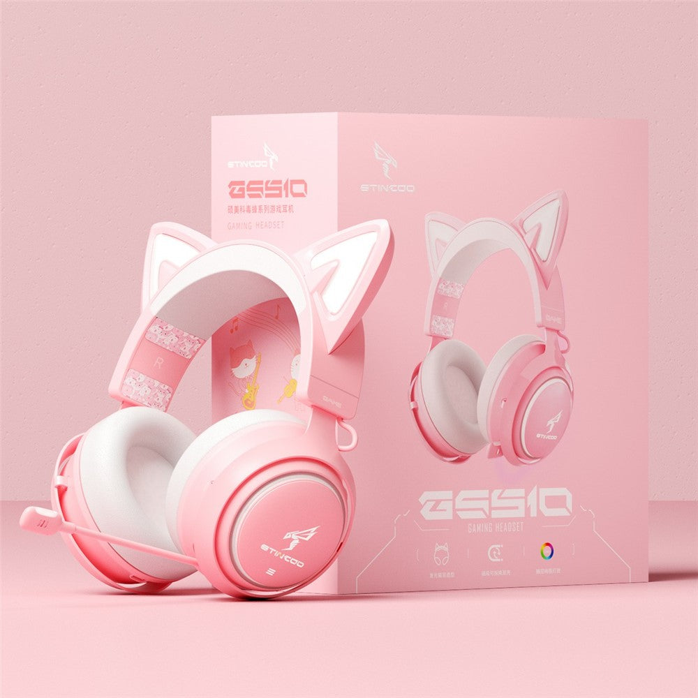 SOMIC GS510 2.4G Trådløst Over-Ear E-sports Headset Søde Katteører RGB LED Lys Musik Gaming Live Headset
