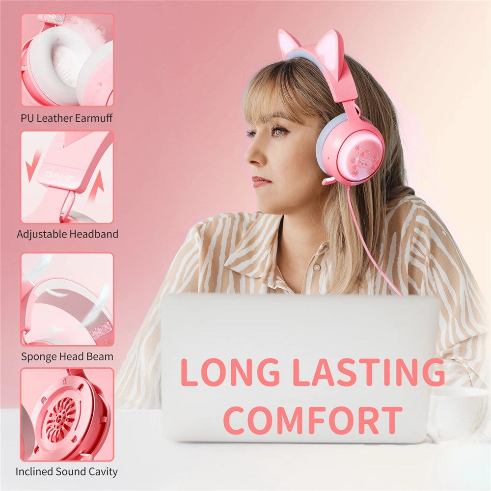 SOMIC GS510 2.4G Trådløst Over-Ear E-sports Headset Søde Katteører RGB LED Lys Musik Gaming Live Headset
