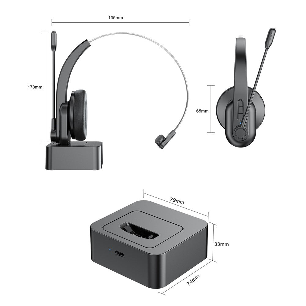 OY631 Bluetooth-kompatibelt 5.3 Headset Kundeservice Hovedtelefon med Mikrofon Støjreducerende Trådløst Headset til Lastbilchauffører