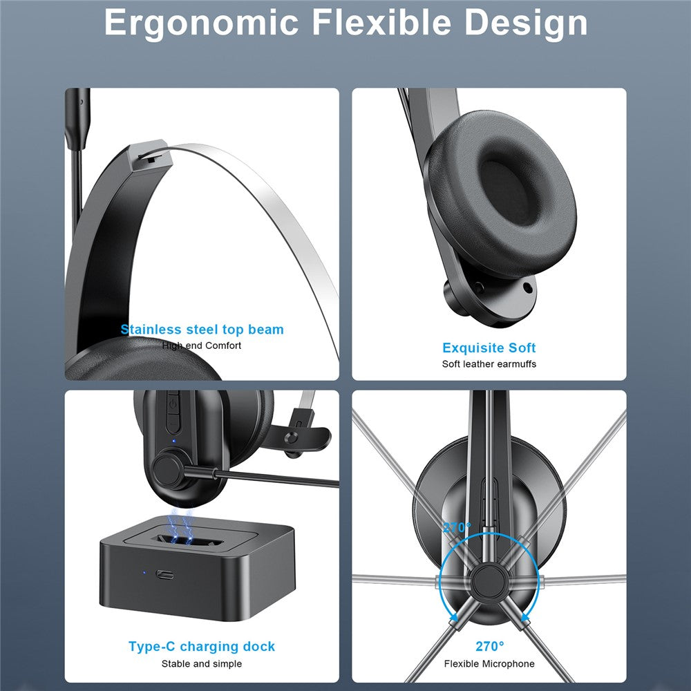 OY631 Bluetooth-kompatibelt 5.3 Headset Kundeservice Hovedtelefon med Mikrofon Støjreducerende Trådløst Headset til Lastbilchauffører