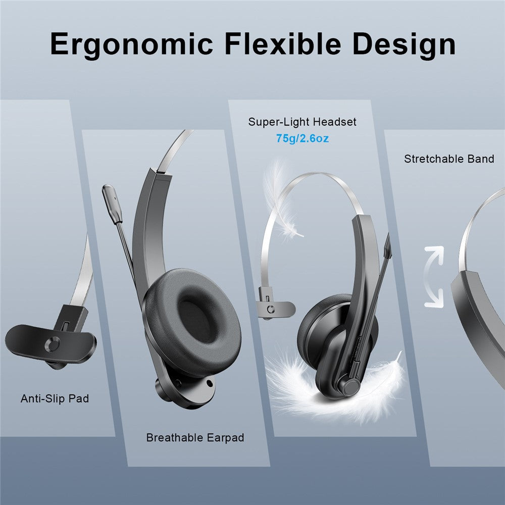 OY631 Bluetooth-kompatibelt 5.3 Headset Kundeservice Hovedtelefon med Mikrofon Støjreducerende Trådløst Headset til Lastbilchauffører