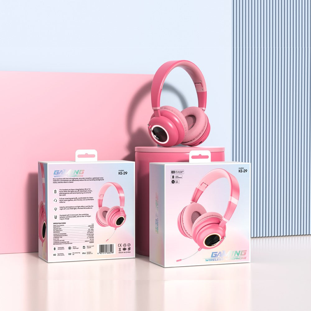 KE-29 Over-ear Trådløst Bluetooth-kompatibelt Headset RGB Lys Gaming Musik Hovedtelefon med Mikrofon