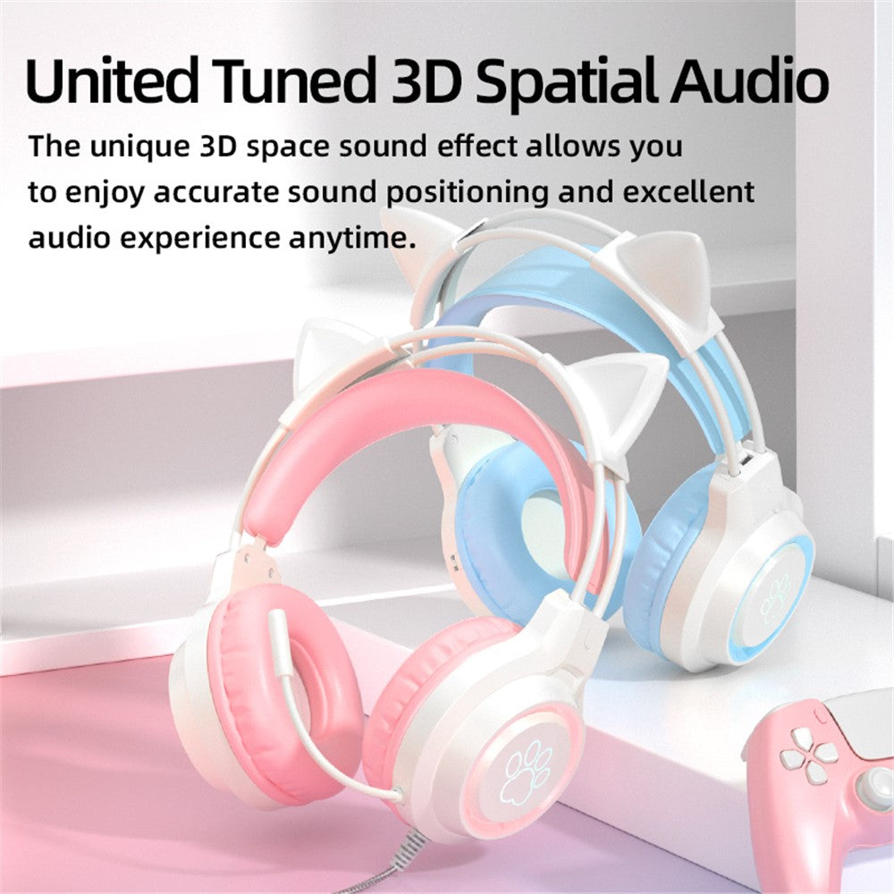 G35 Detachable Cat Ears PC Gaming Headset Wired Over-ear Headphones with Mic