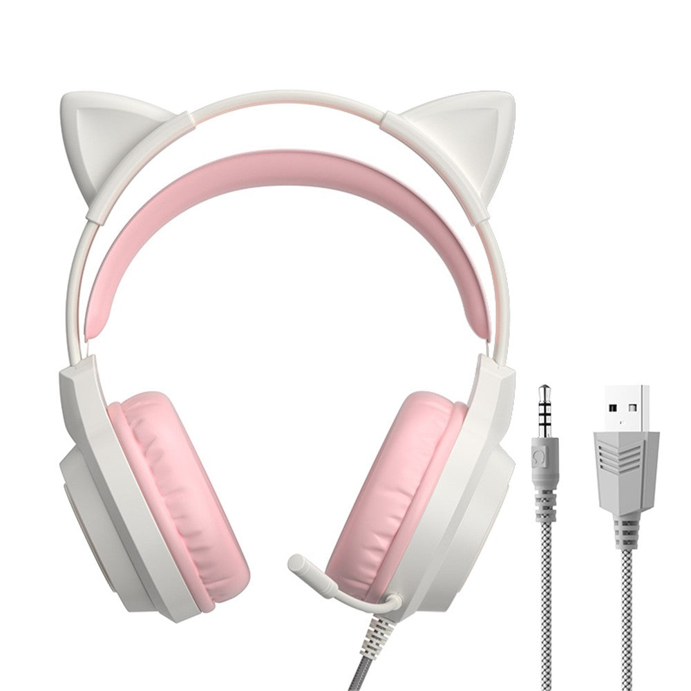 G35 Detachable Cat Ears PC Gaming Headset Wired Over-ear Headphones with Mic