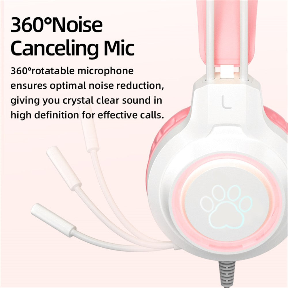 G35 Detachable Cat Ears PC Gaming Headset Wired Over-ear Headphones with Mic