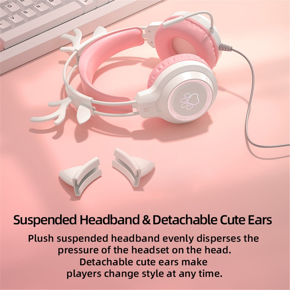G35 Detachable Cat Ears PC Gaming Headset Wired Over-ear Headphones with Mic