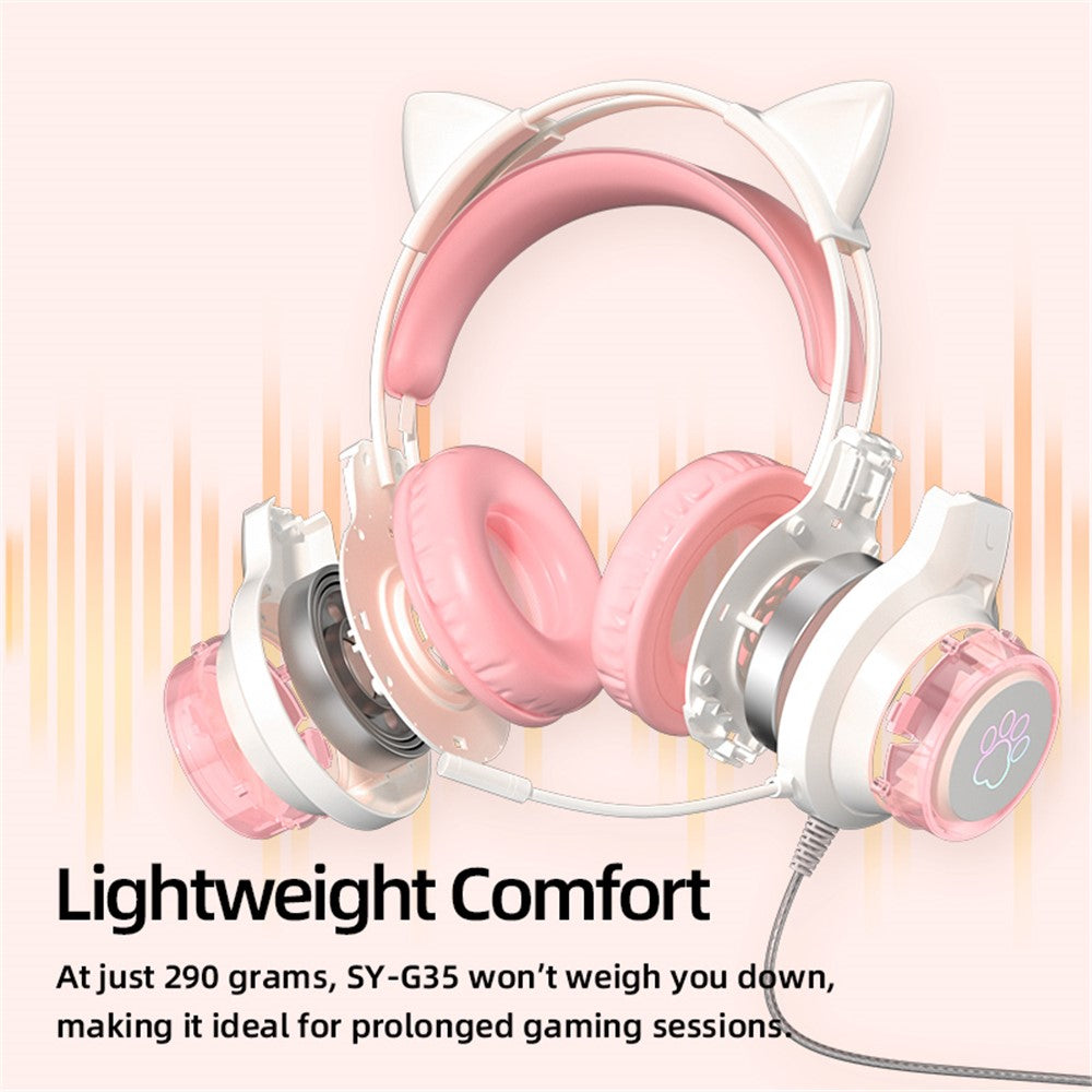 G35 Detachable Cat Ears PC Gaming Headset Wired Over-ear Headphones with Mic