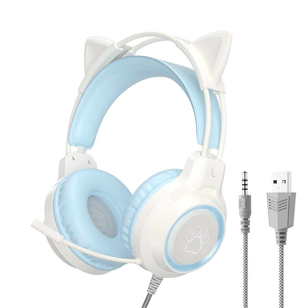 G35 Detachable Cat Ears PC Gaming Headset Wired Over-ear Headphones with Mic