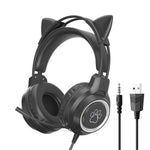 G35 Detachable Cat Ears PC Gaming Headset Wired Over-ear Headphones with Mic