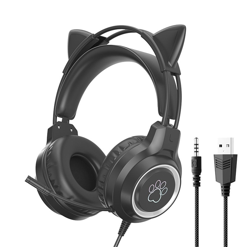 G35 Detachable Cat Ears PC Gaming Headset Wired Over-ear Headphones with Mic