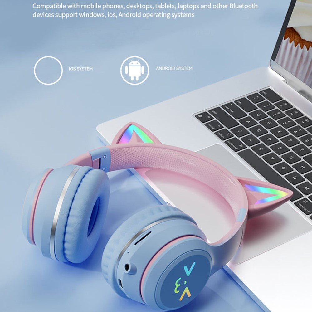 BT612 Hovedtelefoner med Katteører Gradient Bluetooth-kompatibelt Gaming Headset med RGB Lys