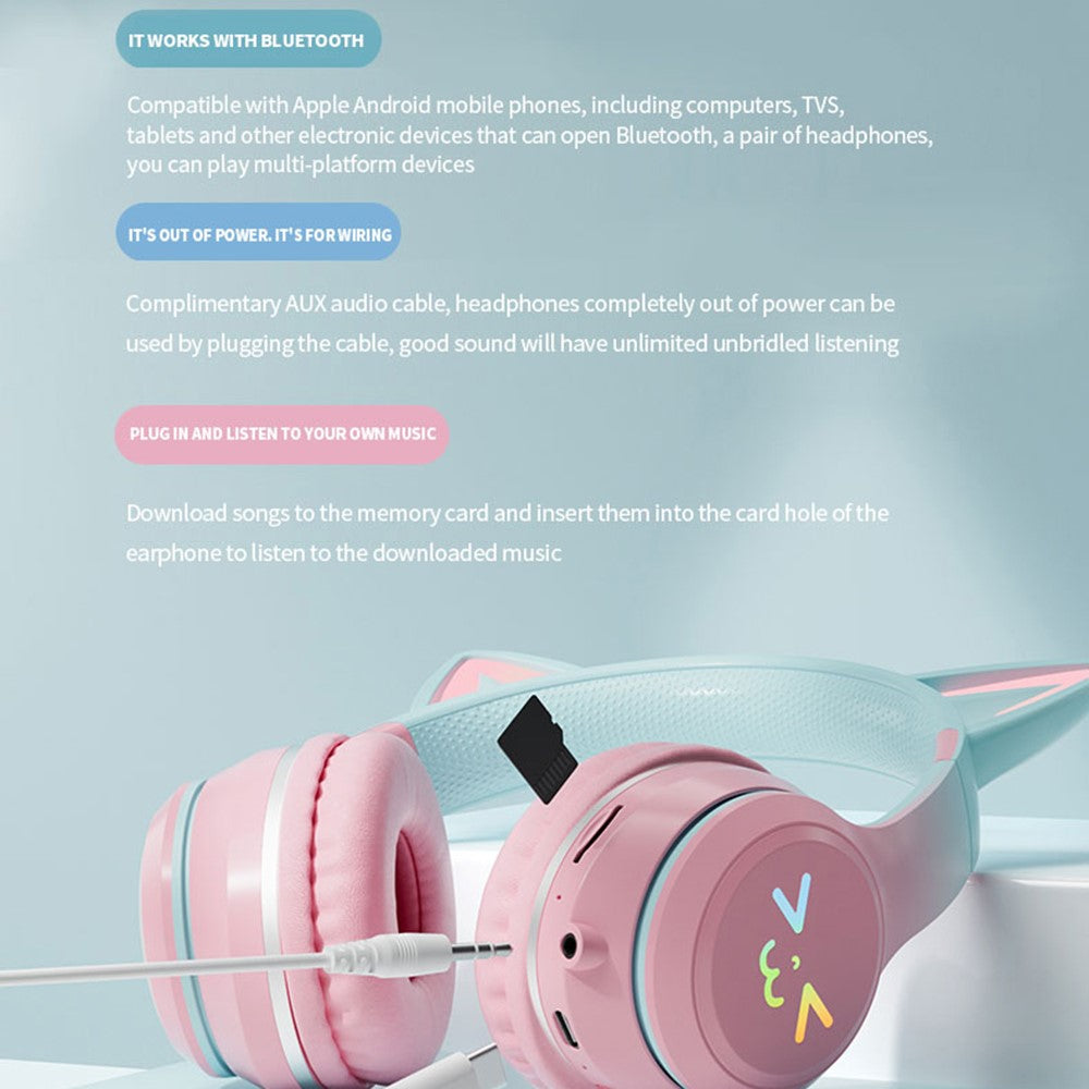BT612 Hovedtelefoner med Katteører Gradient Bluetooth-kompatibelt Gaming Headset med RGB Lys