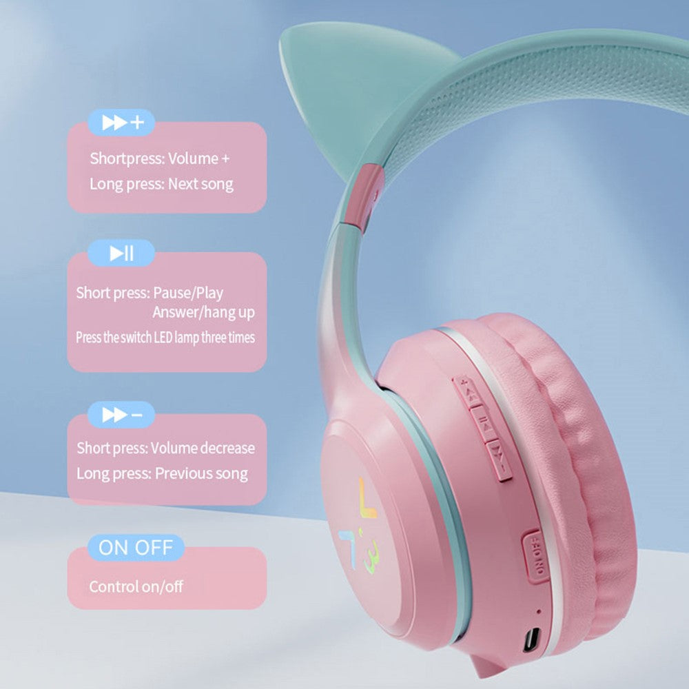 BT612 Hovedtelefoner med Katteører Gradient Bluetooth-kompatibelt Gaming Headset med RGB Lys