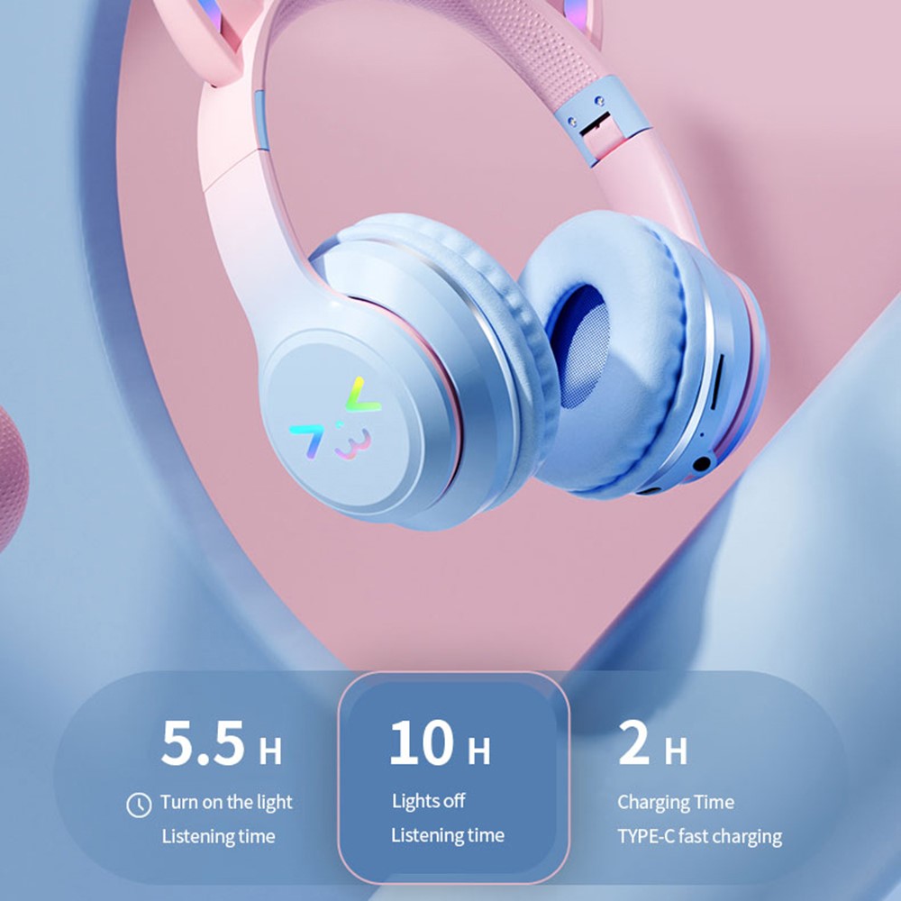 BT612 Hovedtelefoner med Katteører Gradient Bluetooth-kompatibelt Gaming Headset med RGB Lys