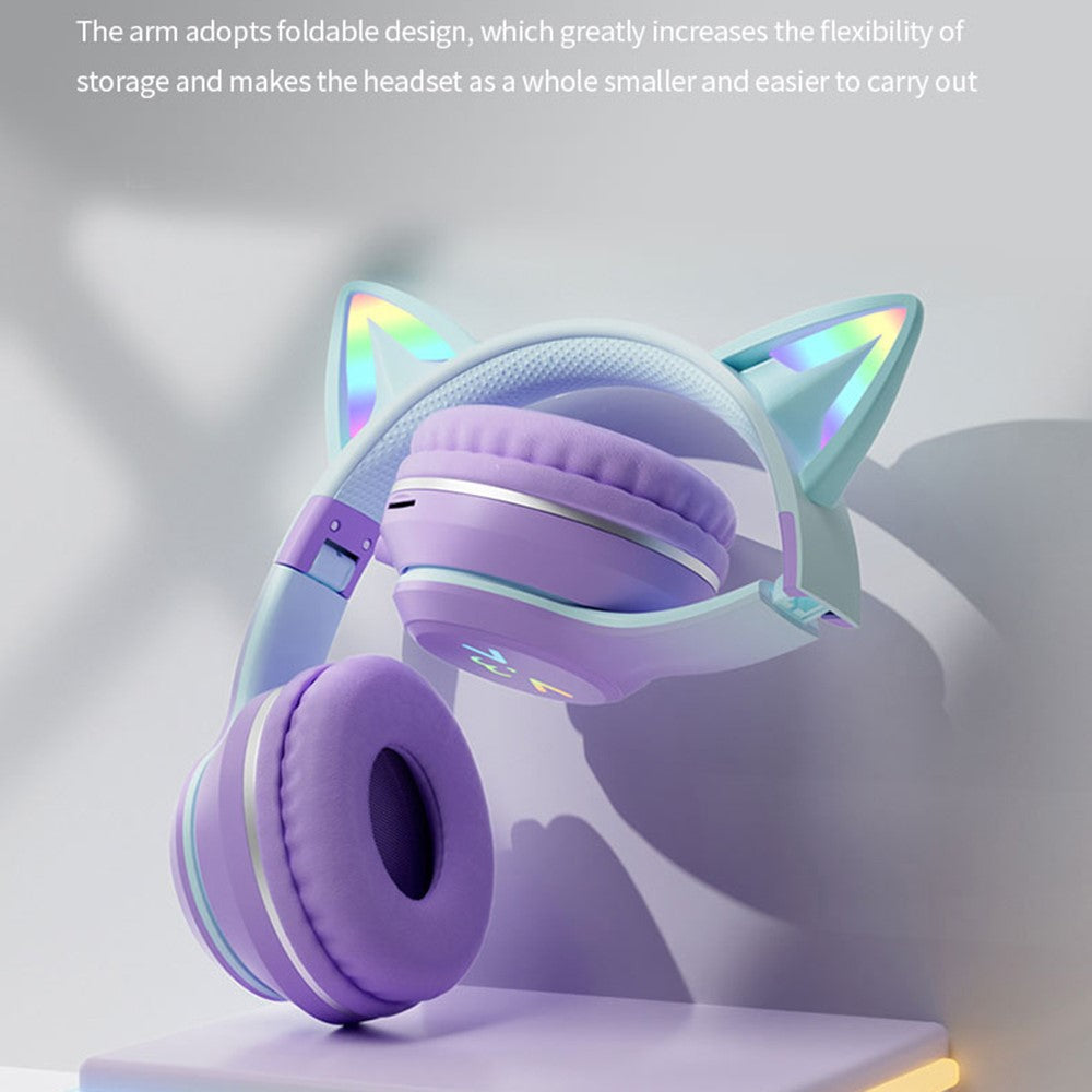 BT612 Hovedtelefoner med Katteører Gradient Bluetooth-kompatibelt Gaming Headset med RGB Lys