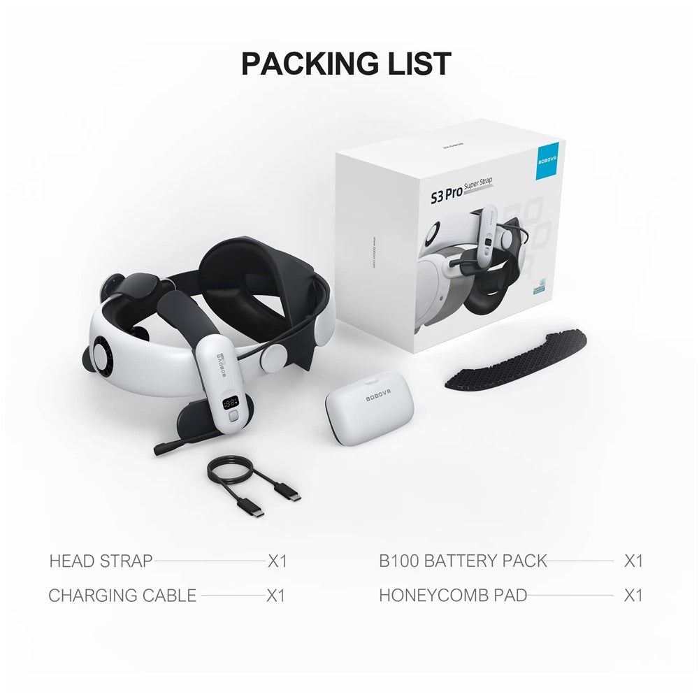 BOBOVR S3 Pro For Meta Quest 3S / 3 VR Headset Battery Strap Head Air Cooling System with 10000mAh Battery Pack