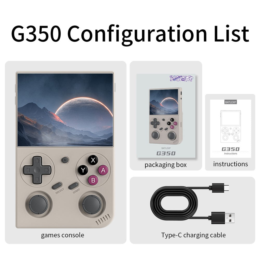 ANBERNIC G350 64G Retro Handheld Game Console 3.5 Inch IPS Screen Wired Controller with 128GB TF Card
