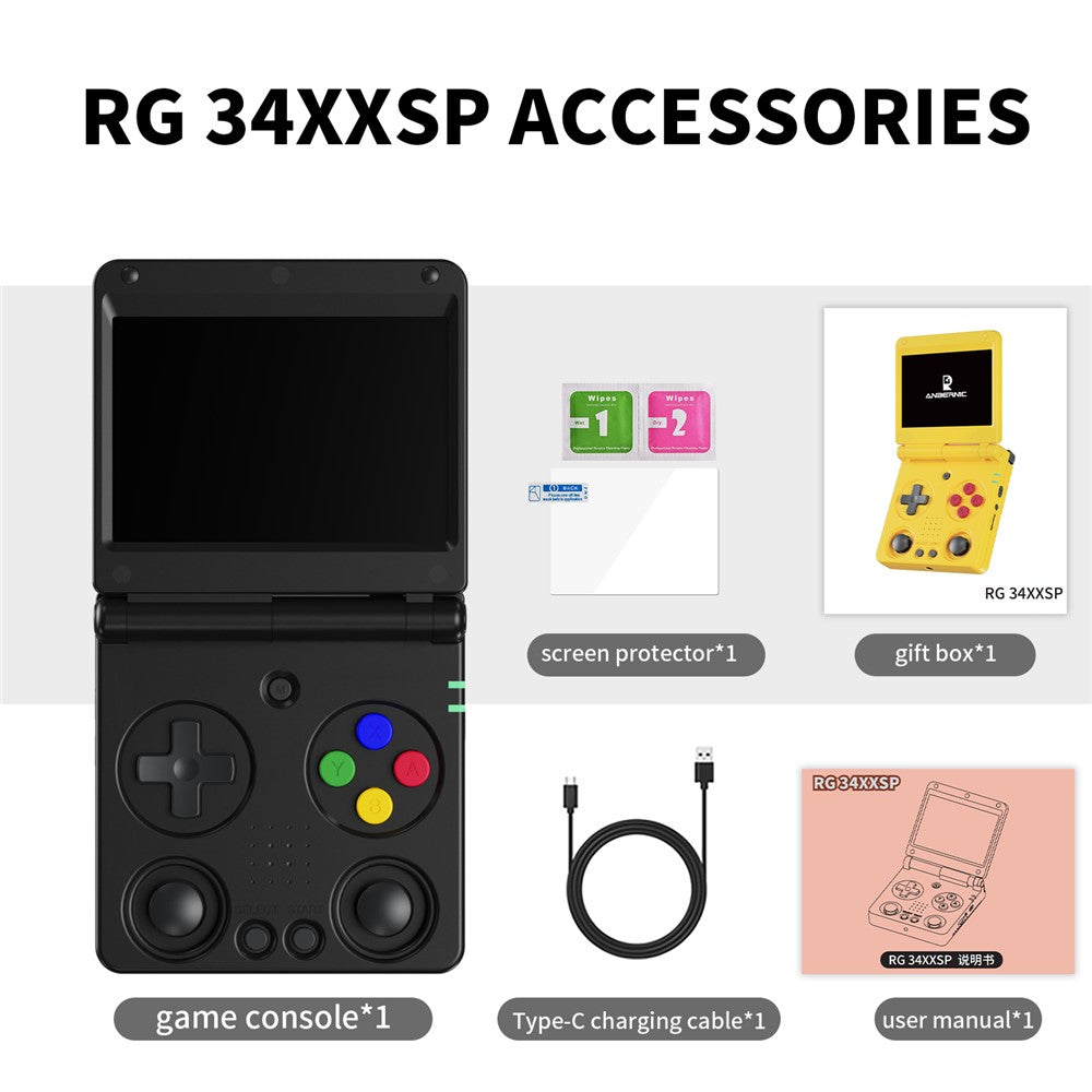 AMPOWN RG34XXSP 3.4 Inch IPS Screen Retro Handheld Game Console 64GB Foldable Wireless Gamepad, without TF Card