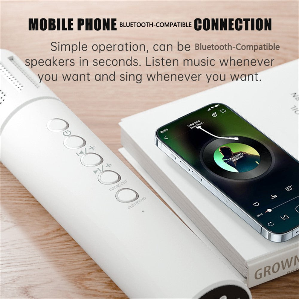 K20 2 in 1 Karaoke Microphone Wireless Bluetooth-Compatible Speaker with Colorful LED Light