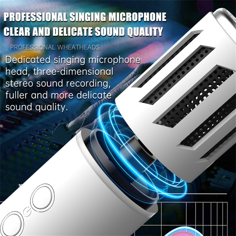 K20 2 in 1 Karaoke Microphone Wireless Bluetooth-Compatible Speaker with Colorful LED Light