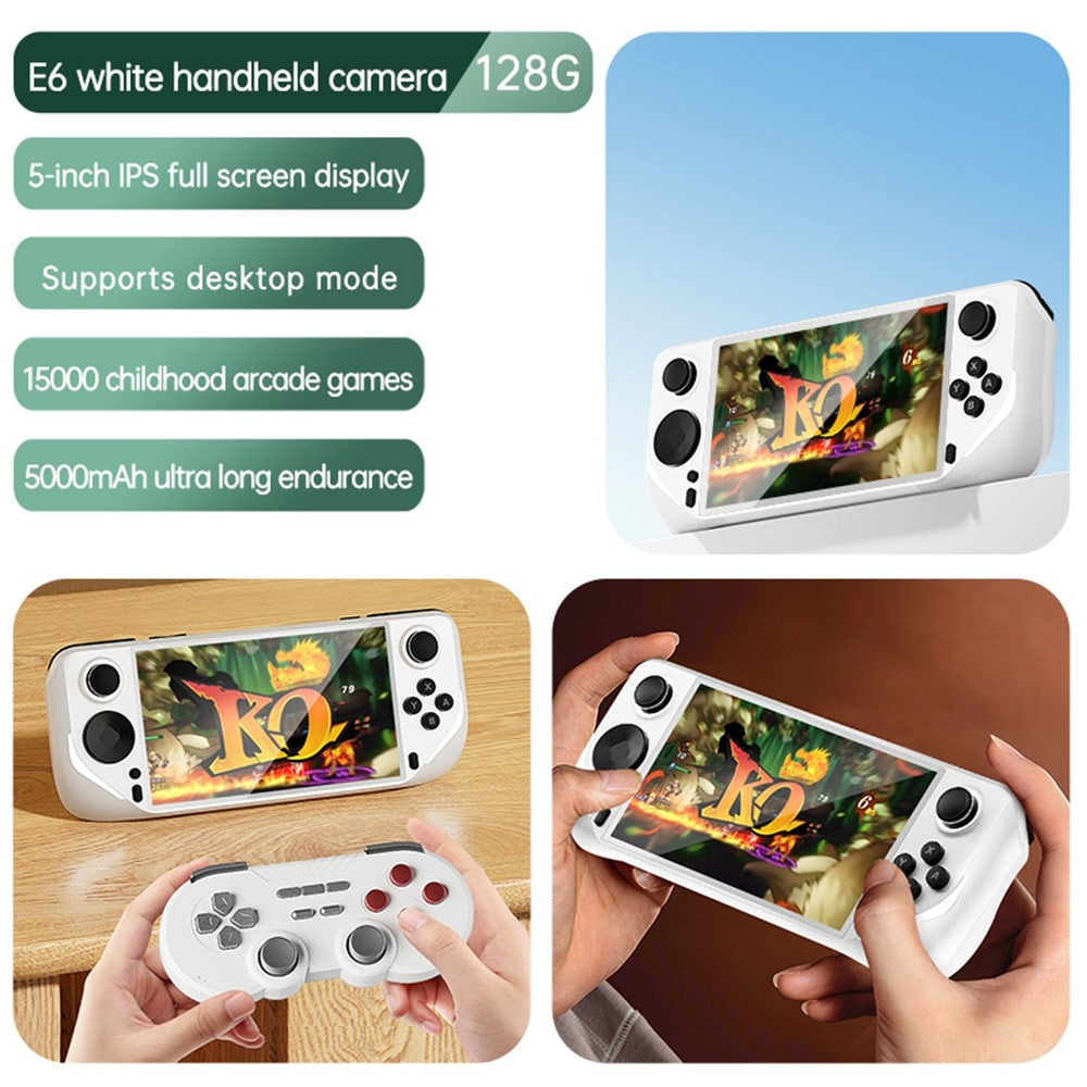 E6 Handheld Game Console 5 Inch Screen Android Dual Player Competitive Gaming Machine with 128GB Card