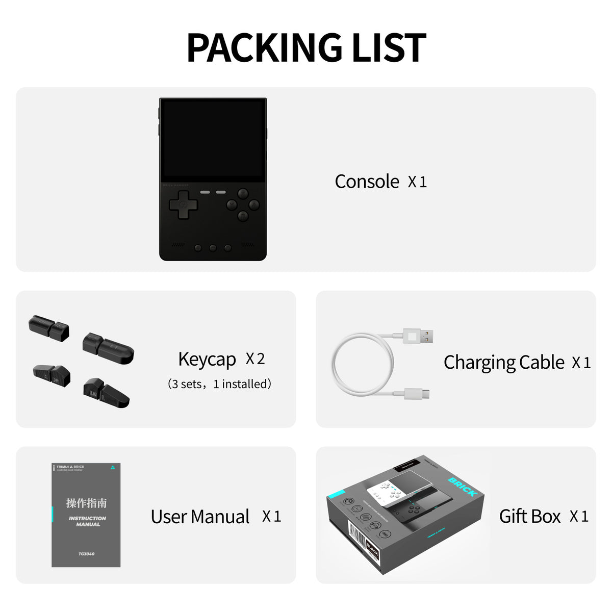 TRIMUI BRICK Hammer Handheld Video Game Console 3.2 Inch IPS Screen Retro Arcade Gamepad, with 256GB Card